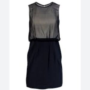 Tibi Black and Cream Silk Sleeveless Sheer Overlay Mini Dress Size 6 new